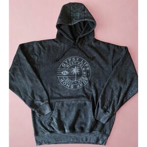 Gypsy Life Surf Shop Hoodie | Charcoal Burnout Wash | Men’s L | Surf Streetwear